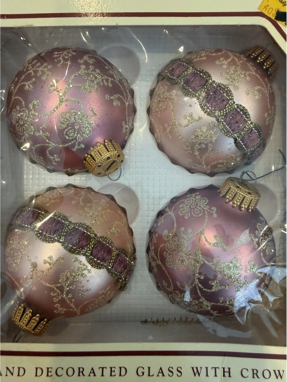 Vintage Christmas By Krebs Pink Ornaments Set Of  2